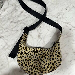 BAGGU Leopard Print Crescent Shoulder Bag